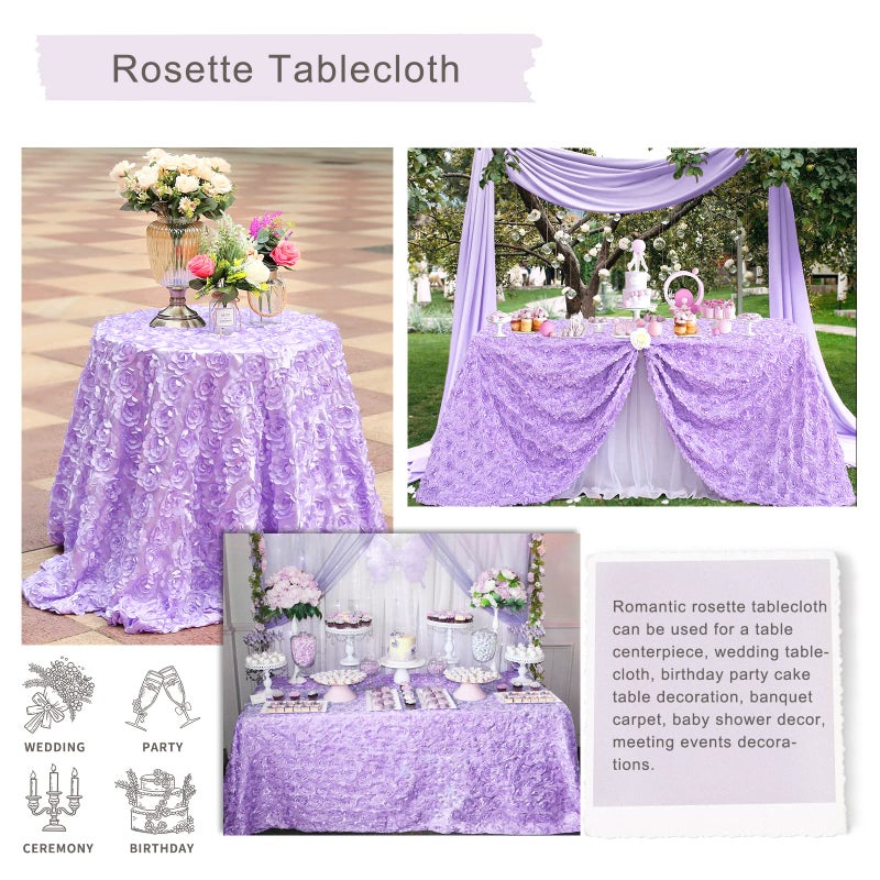 Fanqisi 3D Floral Tablecloth Rectangular 90x132 Inches Lavender Rosette Tablecloth for Outdoor Dinner Wedding Baby Shower Cake Table Decoration - Image 5